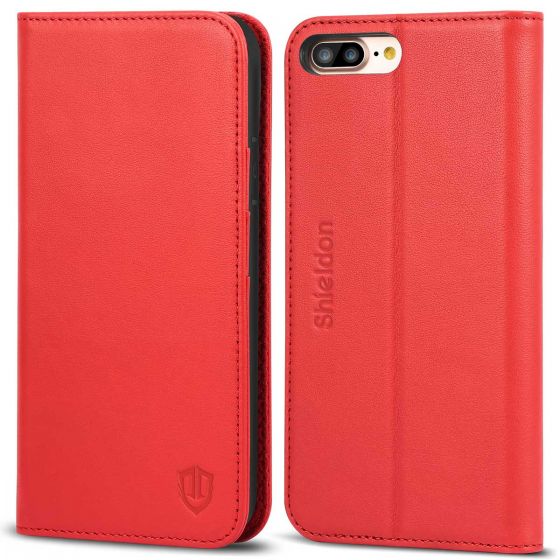 iPhone 8 Plus Wallet Case - Red color, Magnet Kickstand Cover, Folio Style
