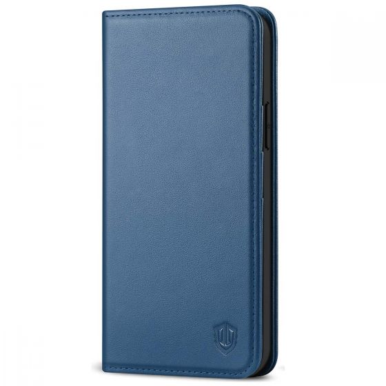iPhone 13 Pro Luxury Wallet Case - Navy Blue - Granulated Leather