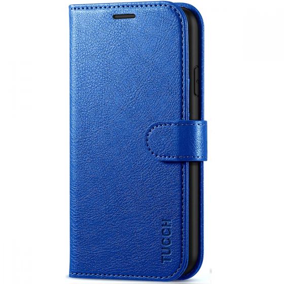 TUCCH iPhone 11 Wallet Case with Magnetic, iPhone 11 Leather Case - Klein Blue - Full Grain