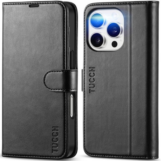 TUCCH iPhone 16 Pro Max Leather Wallet Case, iPhone 16 Pro Max Flip Case, Folio Fold Book Cover, RFID Blocking, Stand, Credit Card Holder, Magnetic Clasp Closure,  Shockproof, Raised Edges, Drop Protection Phone Case