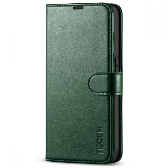 TUCCH iPhone 14 Pro Wallet Case, iPhone 14 Pro PU Leather Case, Folio Flip Cover with RFID Blocking and Kickstand - Midnight Green