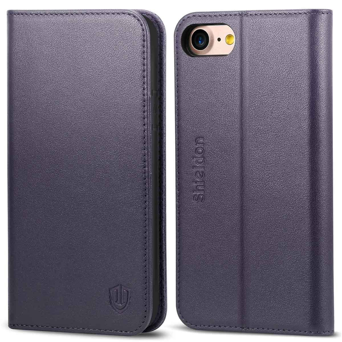 SHIELDON iPhone 8 Genuine Leather Wallet Case, Magnet Closure, Kickstand Function, Flip Cover, Folio