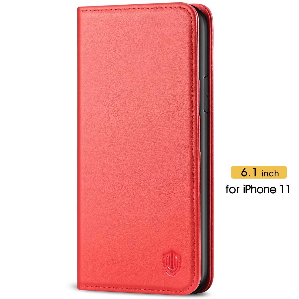 POLA iPhone 11 Detachable Zipper Leather Wallet Case with Wrist Strap Red