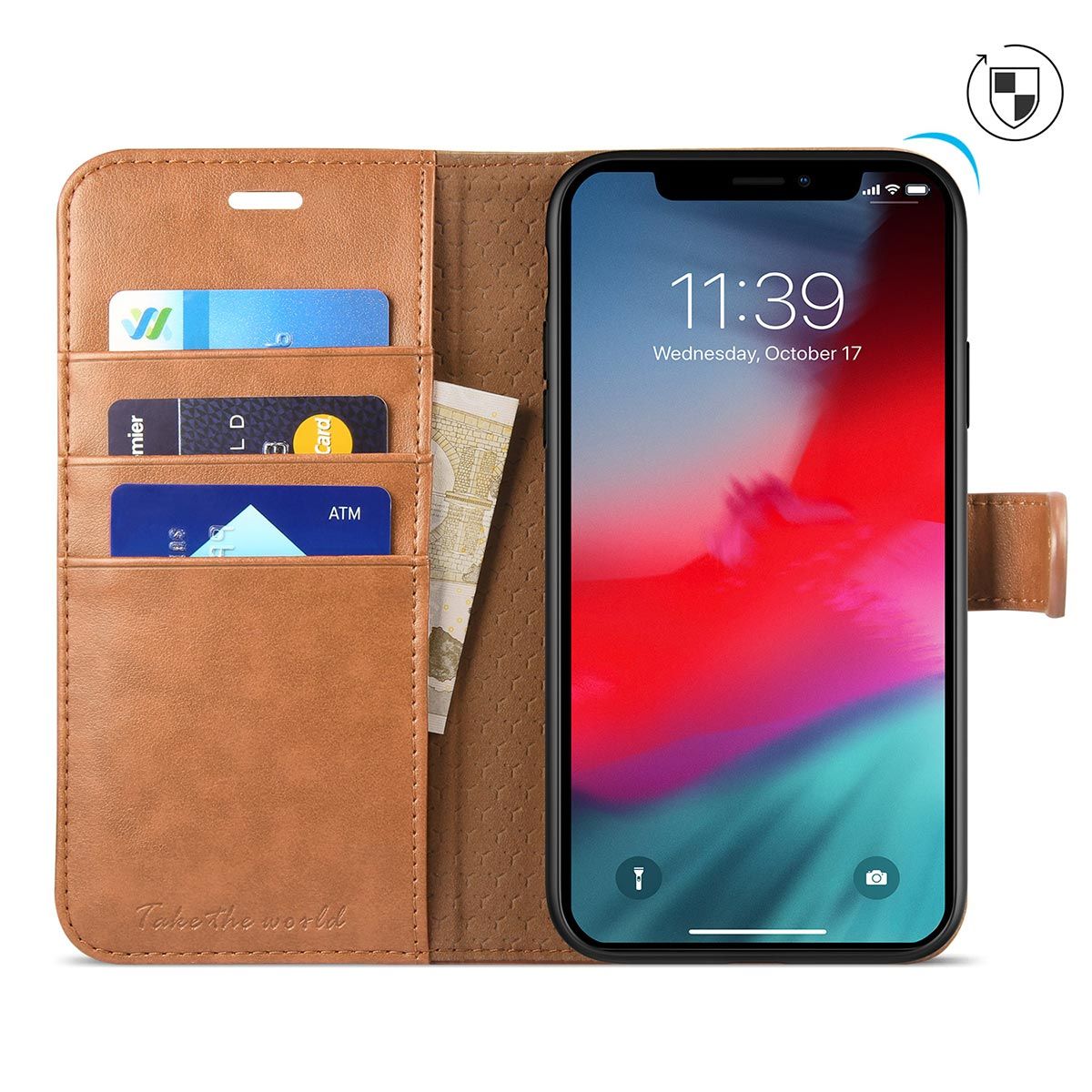 TUCCH iPhone XR Wallet Case iPhone XR Leather Cover Light Brown