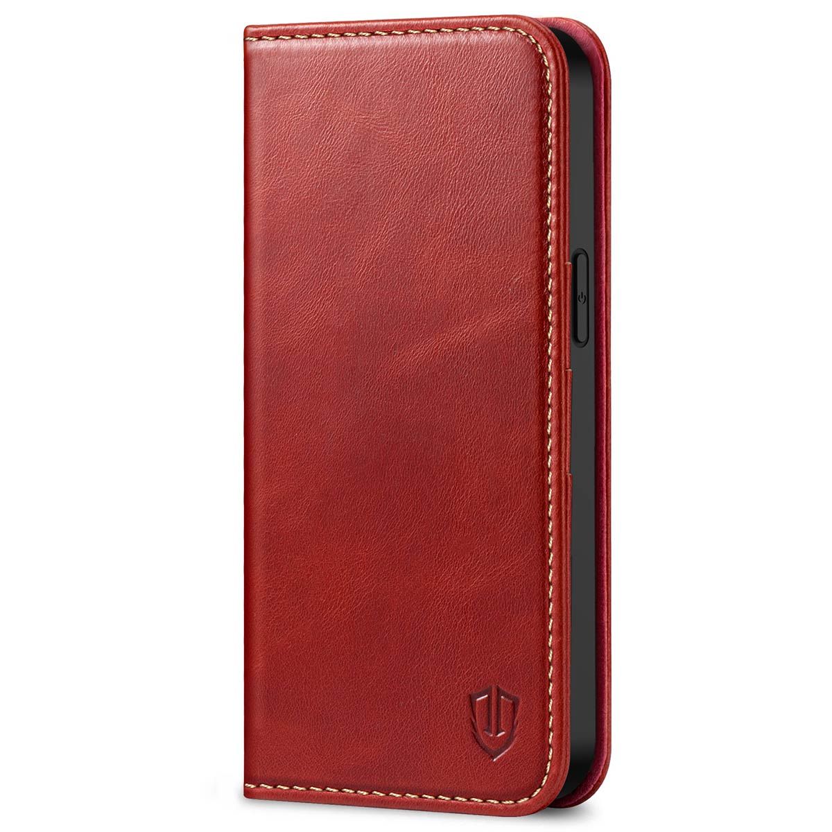 CaseMe iPhone 14 Pro Max Vintage Leather Zipper Folio Wallet Case with  Wrist Strap Red