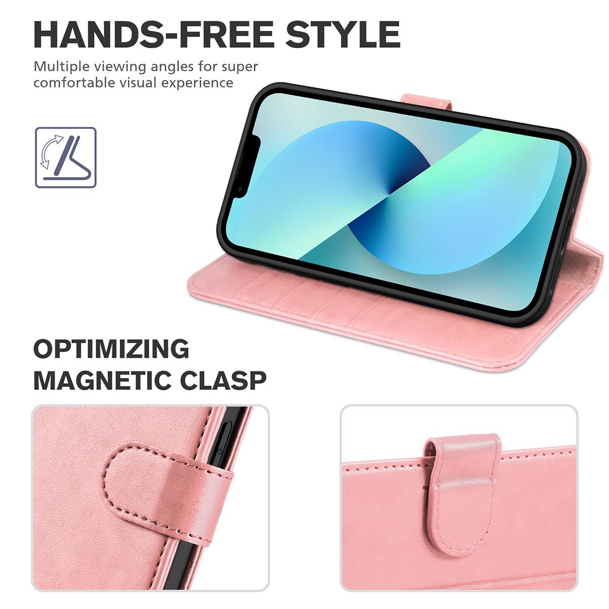 Dteck Wallet Case For iPhone 14 Pro,360 Protection Stylish Cute Spider  embossed Pattern PU Leather Flip Holder Shockproof Rugged Cover with  Detachable Wrist Strap.For iPhone 14 Pro,Pink 