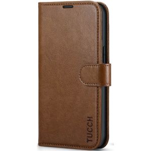 TUCCH iPhone 13 Wallet Case, iPhone 13 PU Leather Case, Folio Flip Cover with RFID Blocking, Credit Card Slots, Magnetic Clasp Closure - Brown