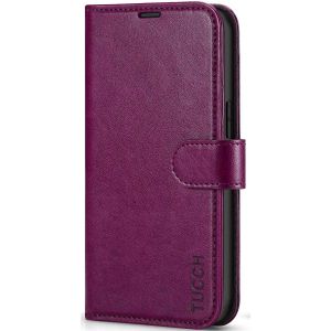 TUCCH iPhone 13 Wallet Case, iPhone 13 PU Leather Case, Folio Flip Cover with RFID Blocking, Credit Card Slots, Magnetic Clasp Closure - Plum Purple