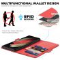 SHIELDON SAMSUNG S22 Ultra Wallet Case - SAMSUNG Galaxy S22 Ultra 5G Genuine Leather Case Folio Cover with Double Magnetic Tab Closure - Red